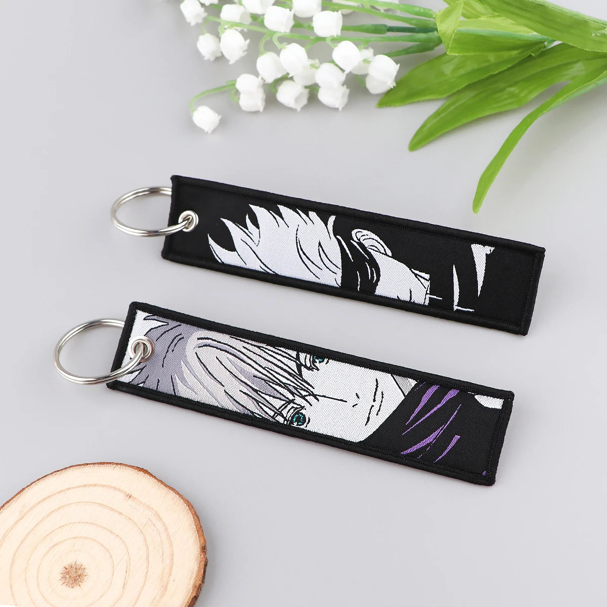 Anime Satoru Gojo Geto Suguru Embroidery Key Fobs Japanese Manga Key Tag Keychain Key Ring Backpack Chaveiro