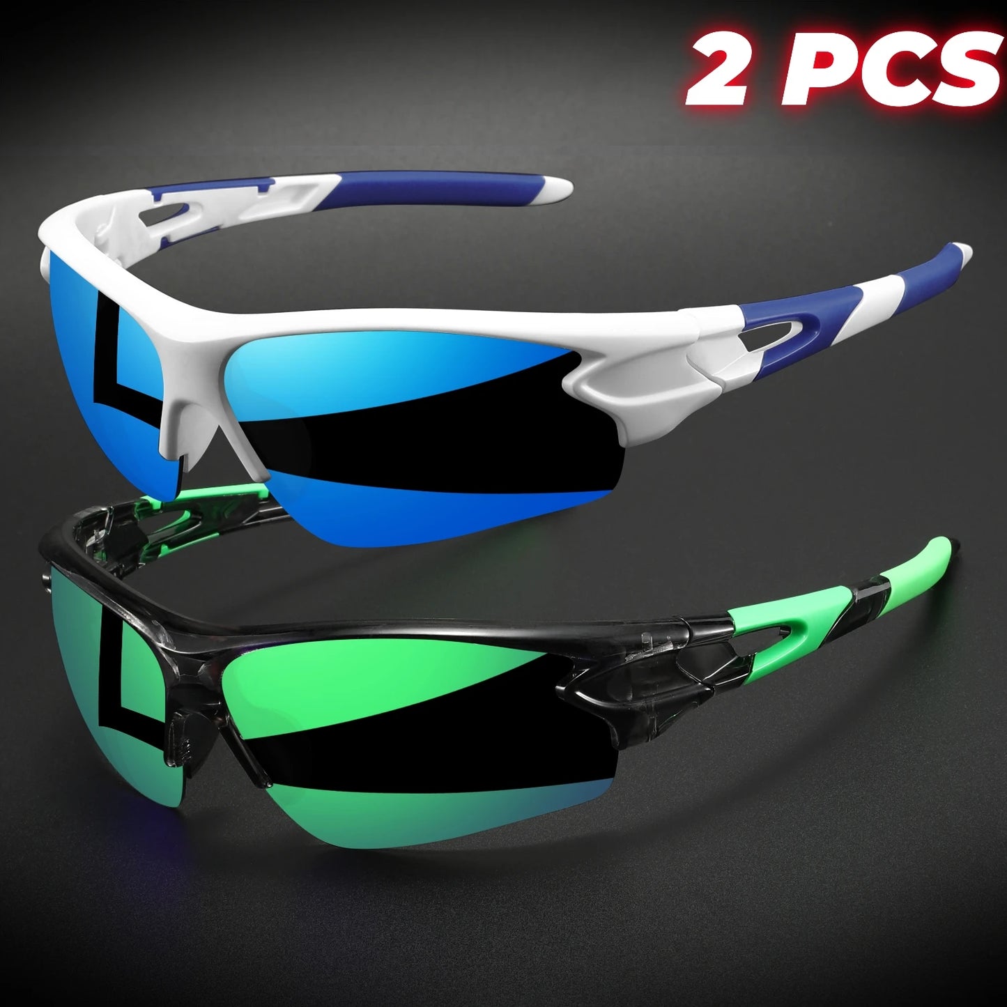 2PCS New Wraparound Sports Sunglasses Semi-Rimless Lightweight for Cycling Hiking Daily Unisex UV400 Anti-Fog Outdoor Eyewear