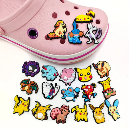 Random 10/20/30/50pcs Pokemon Cartoon Shoe Charms for Kids Sandals Classic Shoe Accessories Decoration Pins Party Birthday Gifts