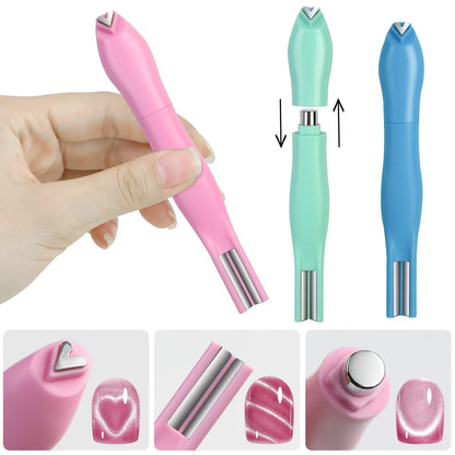 1Pcs 3-In-1 Heart Shape Cat Eye Nail Art Magnet Double Line Moon Snake French Magnet Pen for Magnetic Gel Polish Manicure Tools