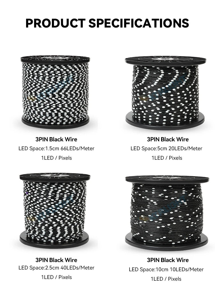 3pin DC5V/12V black LED pixel light string WS2811 RGB programmable light string holiday atmosphere light Christmas light string