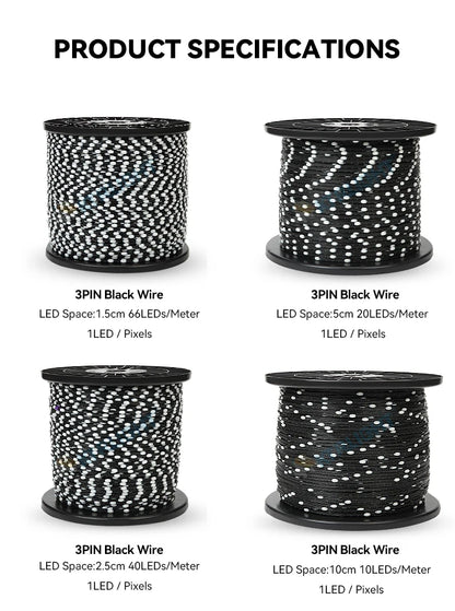3pin DC5V/12V black LED pixel light string WS2811 RGB programmable light string holiday atmosphere light Christmas light string