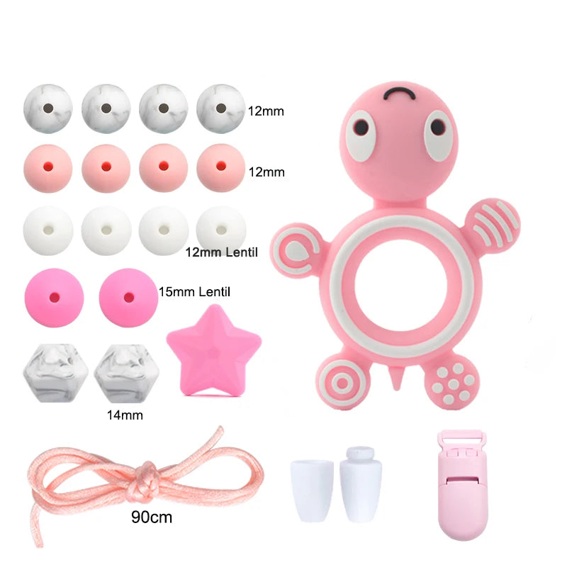 LOFCA Silicone Teether Wood Beads Set BPA Free DIY Baby Teething Necklace Toy Cartoon Koala Raccoon Pacifier Chain Clip