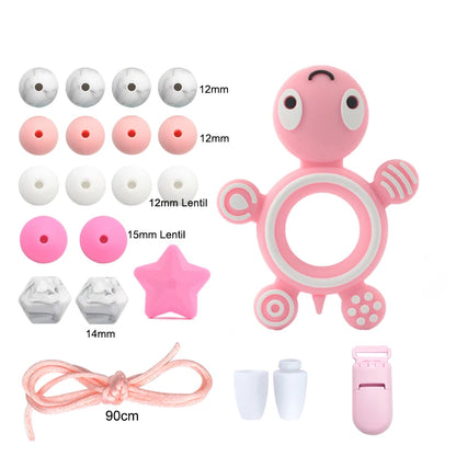LOFCA Silicone Teether Wood Beads Set BPA Free DIY Baby Teething Necklace Toy Cartoon Koala Raccoon Pacifier Chain Clip