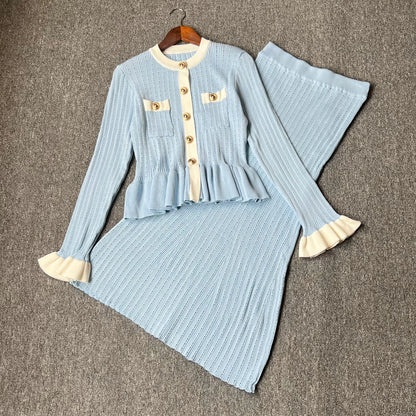 YuooMuoo Brand Fashion One-piece Knitted Maxi Dress Women Elegant V-neck Ruffled Slim Waist Bodycon Sweater Dress Party Vestido