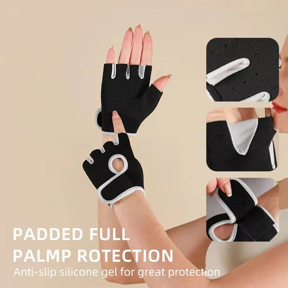 1 Pair Unisex Adjustable Sports Gloves For Autumn And Winter with Anti-slip Silicone Dots for Weightlifting Cycling Squat