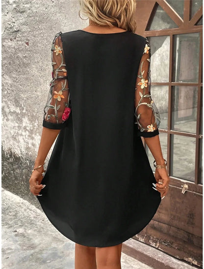 Luxury Dress Women's Perspective Mid Sleeve Printed Round Neck Mini Skirt Summer New Year Party Dress