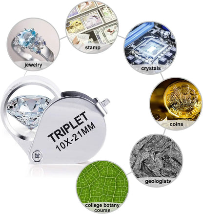 10-30X gold/silver boxed portable blinds folding three piece jewelry/labels/reading eye tools reading magnifying glass