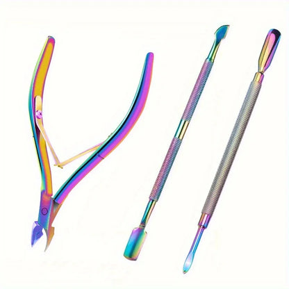 Nail Cuticle Pusher Tweezer Rainbow Cutter Nipper Clipper Dead Skin Remover Stainless Steel Manicure Nails Art Tool ManicureTool