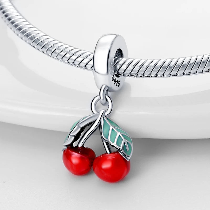 Charms Silver 925 Ladybugs and Cherry Strawberries Pendant Bead Fit 3mm Bracelet Bangle Necklace For Women Luxury Jewelry Making