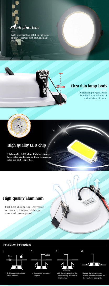 10pcs/lot LED Downlight Gold/Silver/White Body 5W 9W 12W 15W 18W Round Led Ceiling Light 12V 24V 110V 220V Indoor LED Lighting