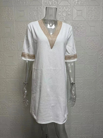 Customizable Women Dress Summer Sexy V-neck Casual Solid Dress
