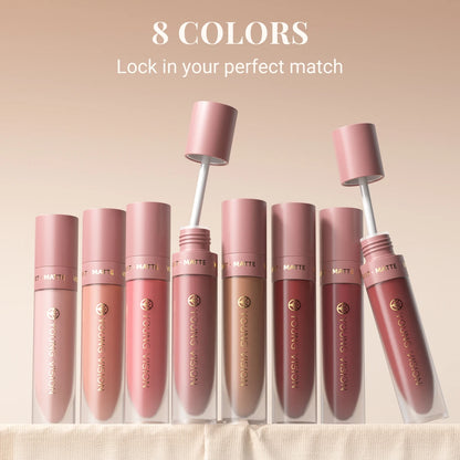 8 Color Nude Brown Matte Liquid Lipstick Velvet Sexy Dark Red Lip Glaze Non-stick Cup Not Easy To Fade Lip Gloss Lipstick Makeup