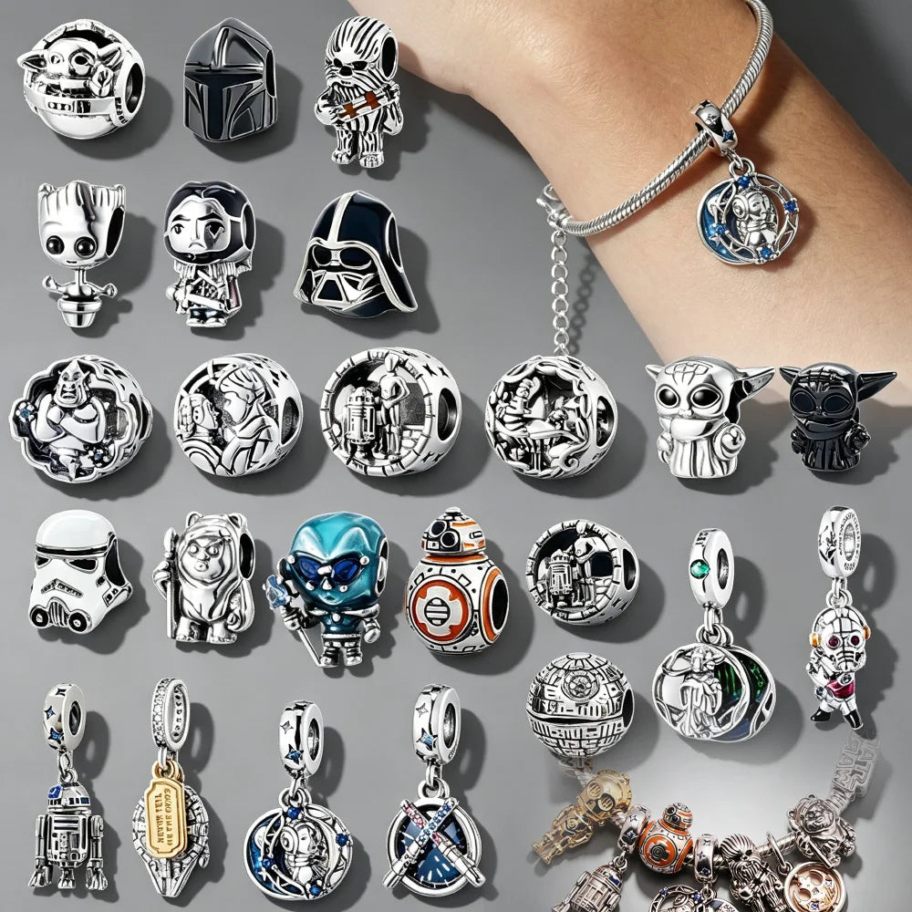 Disney 2026 Charms for Bracelet 925 Sterling Silver Darth Vader Grogu Beads Pendant DIY Jewelry Making Gift for Women Men Fans