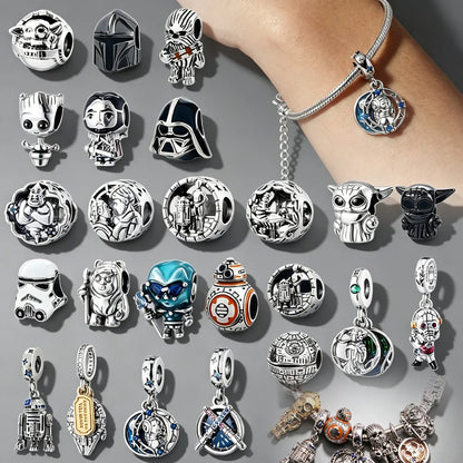 Disney 2026 Charms for Bracelet 925 Sterling Silver Darth Vader Grogu Beads Pendant DIY Jewelry Making Gift for Women Men Fans