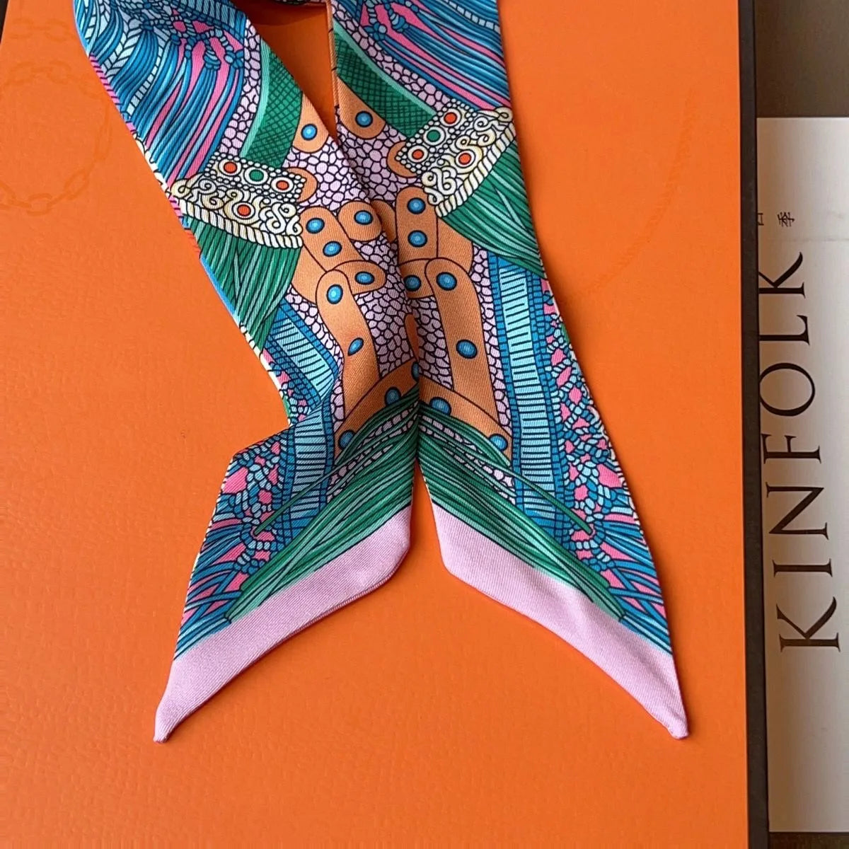 5*90cm French Retro Printed Silk Scarf Tied and Wrapped Handle Ribbon Scarf Light Luxury Saddle Twill Streamer Decoration
