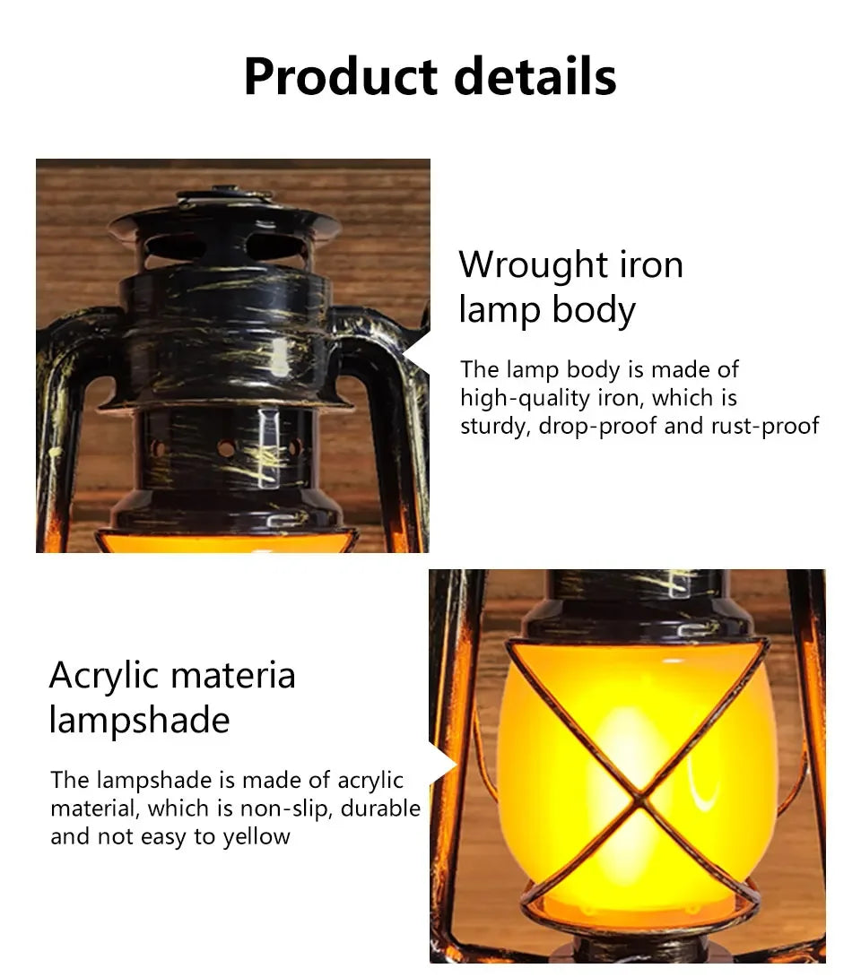 Retro Portable LED Horse Lantern Lamp Rechargeable Hanging Camping Lights 3 Lighting Modes for Desktop Bar Resturant Decoration