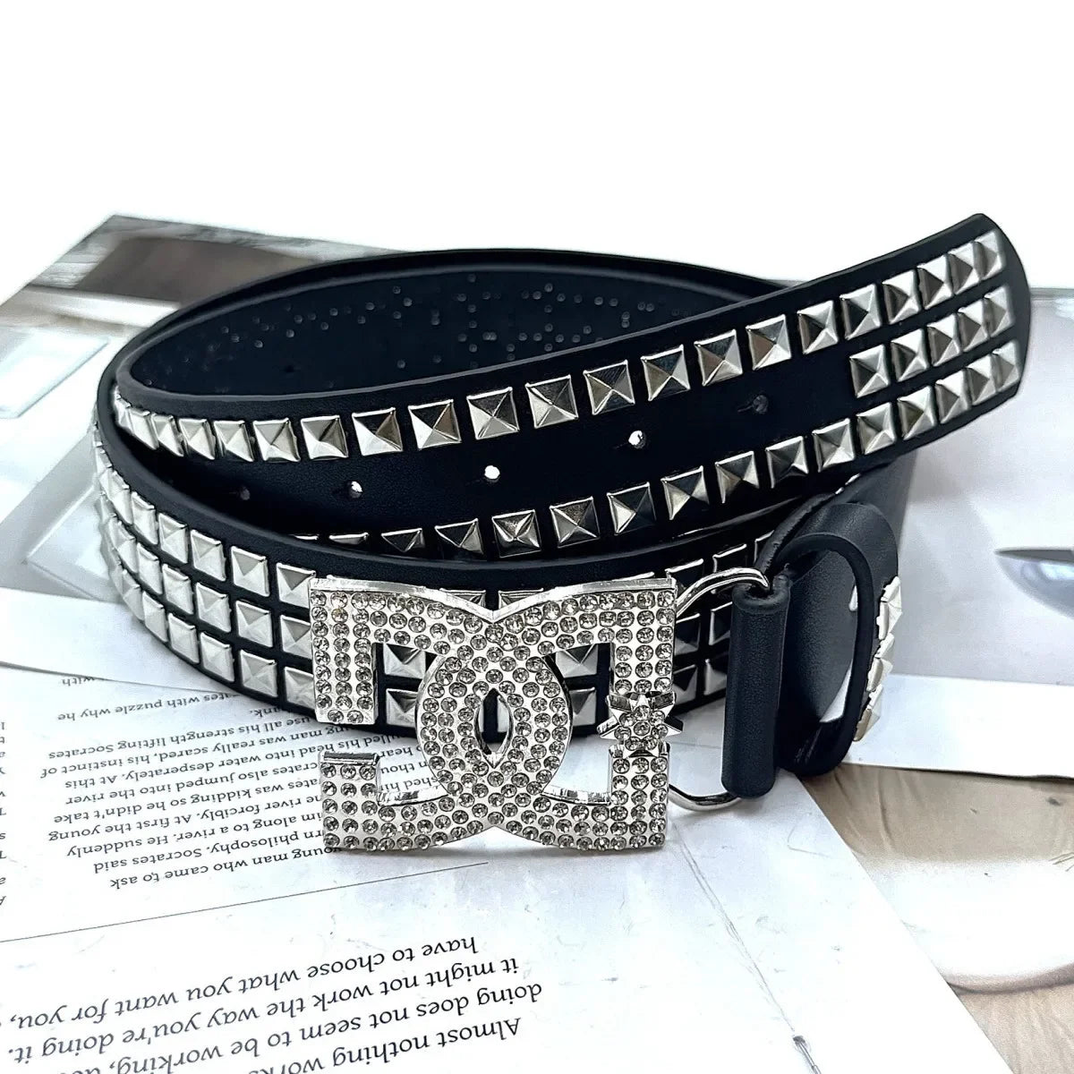 Women Rhinestone Rivet Leather Belt 120cm Y2K Punk Luxury Hot Girl Versatile Decor Waist Belt