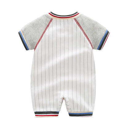 Baby One-Piece Clothing, Pure Cotton, Summer Outfit for 100-Day-Old Babies, Short-Sleeve, Stylish and Trendy Thin Baseball-Style Romper for Boys
