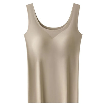M-2XL Ice Silk Seamless One-piece Bottoming Tank Tops with Chest Pads Women Inner Outerwear Wide Shoulder Sleeveless Tops