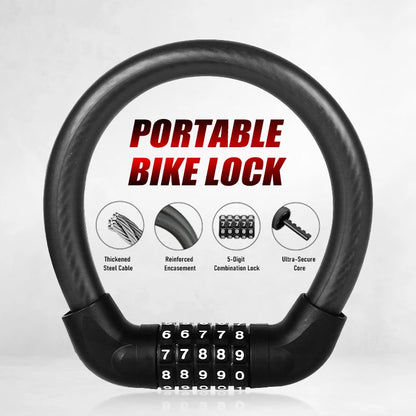5-Digit Combination Bike Lock - Heavy-Duty Universal Bicycle Lock for Mountain Bike/Scooter/&Motorcycles - Anti-Theft Protection
