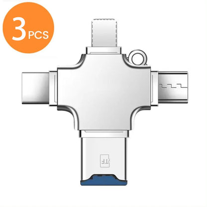 4 In 1 Multi Port Card Reader Lightning USB Type C Portable Converter Compatible With iPhone iPad Android Mac PC Camera
