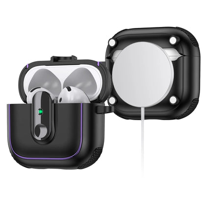 Armor locking clasp Earphone Cover For AirPods 4 3 2 Pro 3 With Plated Purple Strips With Magnetic Attraction Protective Case