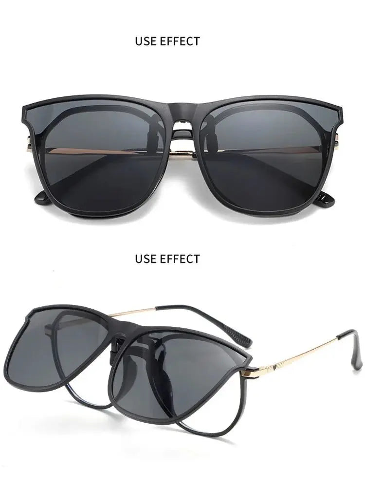 Polarized Clip On Sunglasses Men Women Car Driver Goggles Night Vision Eyewear Anti Glare Vintage Square Sun Glasses