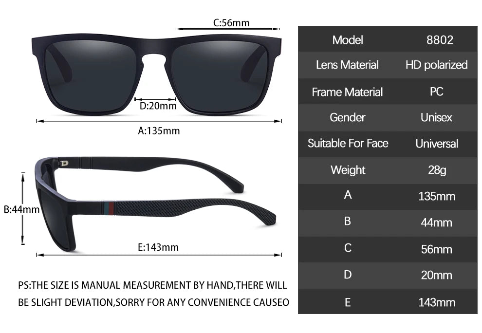 Fashion Square Vintage Polarized Sunglasses Men Women Retro Driving Fishing  Sun Glasses UV400 Eyewear