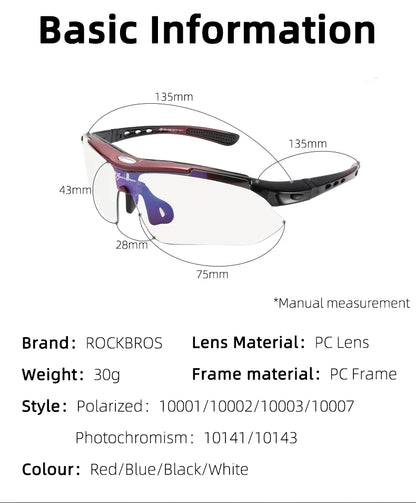 ROCKBROS Cycling Polarized glasses Bike Outdoor Sports Sunglasses MTB Road PC Goggles Eyewear Glasses 5/3 Lens Bicycle Accessory