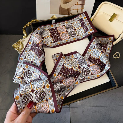 Fashion Skinny Silk Scarf for Women Letter Hair Ribbons Headbands Bandana Female Bag Wrist Wrap Neckerchief Foulard Neck Ties