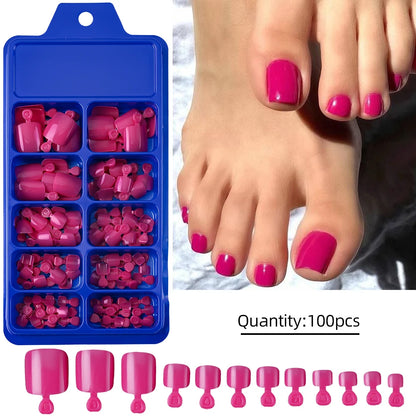 100pcs Classic White Fake Toenails Short Square Full Cover Press On Toenail Artificial False Toe Nails Tips for Women Daily Wear