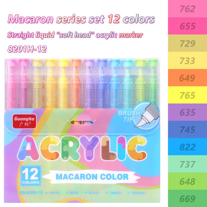GuangNa 12-72 Colors Soft Brush Acrylic Marker Pen Set,Skin Tone, Macaron color,DIY Hand Drawn,Paint Art Markers pens,GN.8201F/M