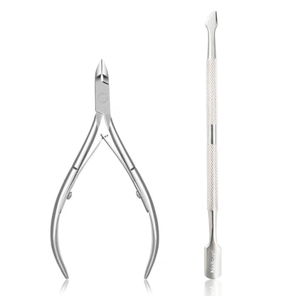 Nailpop Nail Cuticle Scissors Stainless Steel Manicure Pedicure Trimmer and Pusher Silver Dead Skin Scissor Nipper Clipper Tool