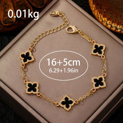 Luxury Vintage Rhinestone Four Leaf Clover Bracelet for Women Girls Fashion Five Leaf Flower Wrist Chain Jewelry Bijoux Gifts
