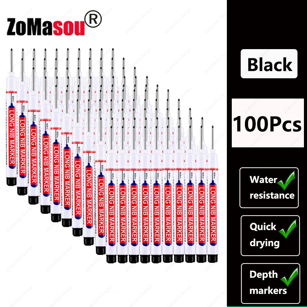 1-100Pcs 2cm Waterproof Long Head Markers Deep Hole Marker Pen for Metal Carpenter Red/Black/Blue/Green Ink Woodworking Tools