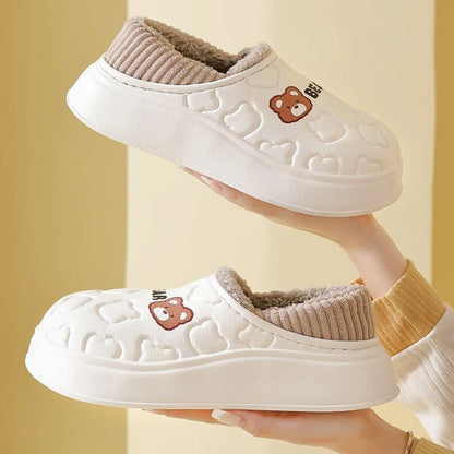 Waterproof Cotton Slippers for Women Men Winter Outdoor Indoor Home Plush Warm Thick Sole Anti slip Cotton Shoes for Couple