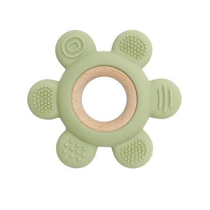 hot sale Baby wooden teether flower silicone teether Food Grade Safe Teether with wooden ring  Toy Teething gift