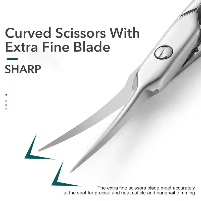 Stainless Steel Cuticle Scissors Curved Blade Nail Manicure Tool for Eyebrow Eyelash Dry Skin Multi-purpose Compact Size