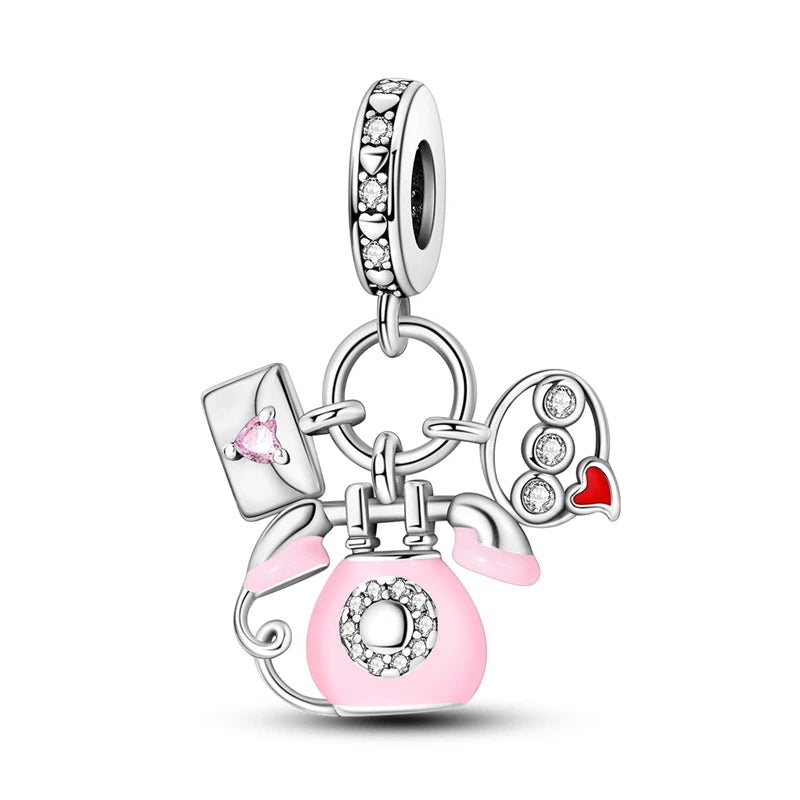 925 Sterling Silver Tailor Sewing Machine Telephone Alarm Clock Charms Pendants Fit 925 Original Bracelets DIY Jewelry