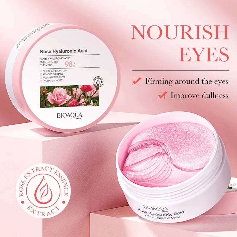 BIOAQUA Rose Hyaluronic Acid Travel Size Eye Mask Anti Wrinkle Dark Circles Eye Patches Moisturizing Firming Skin Care