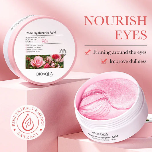 BIOAQUA Rose Hyaluronic Acid Travel Size Eye Mask Anti Wrinkle Dark Circles Eye Patches Moisturizing Firming Skin Care