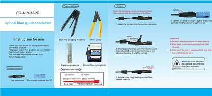 FTTH Optical Fiber Quick Connector Single Mode SCUPC/APC Leather Fiber Optic Cable Cold Splicing Fast Connector Assembly Tools