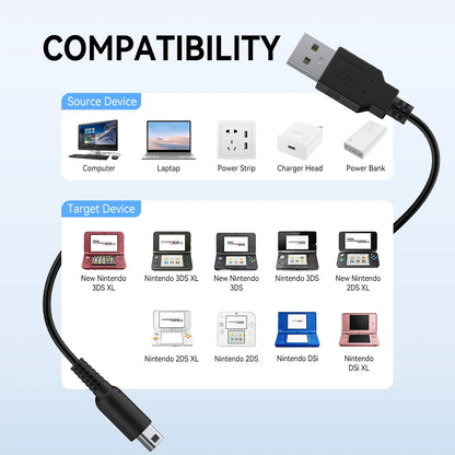 USB Charger Cable For Nintendo S Lite DSL NDSL Data Charging Power Cable Cord For NDSi 3DS New 3DS XL LL New 2DS XL NDS GBA SP