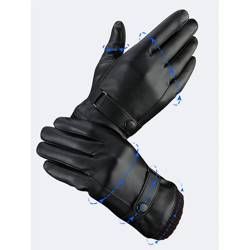 Winter Fashion Black PU Leather Gloves Male Thin Style Driving Leather Men Gloves Non-Slip Full Fingers Palm Touchscreen