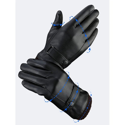 Winter Fashion Black PU Leather Gloves Male Thin Style Driving Leather Men Gloves Non-Slip Full Fingers Palm Touchscreen