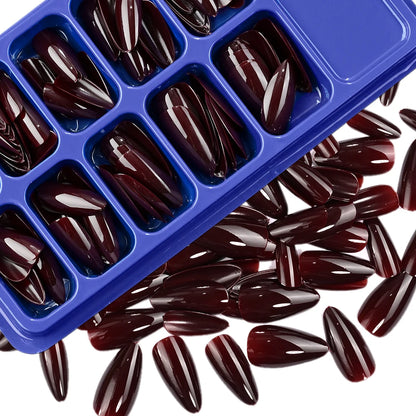 120Pcs Wine Red Almond Press On Nails Full Coverage Fake Nail Tip False Fingertips for Dating/Party Women Manicure Extension Tip