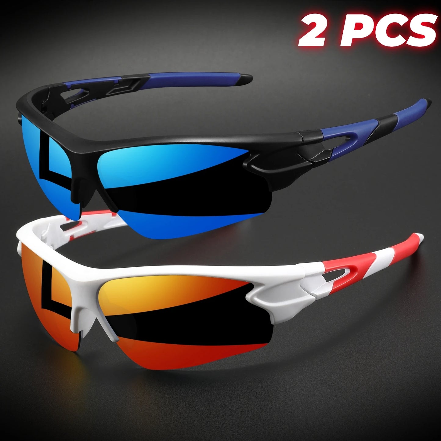 2PCS New Wraparound Sports Sunglasses Semi-Rimless Lightweight for Cycling Hiking Daily Unisex UV400 Anti-Fog Outdoor Eyewear