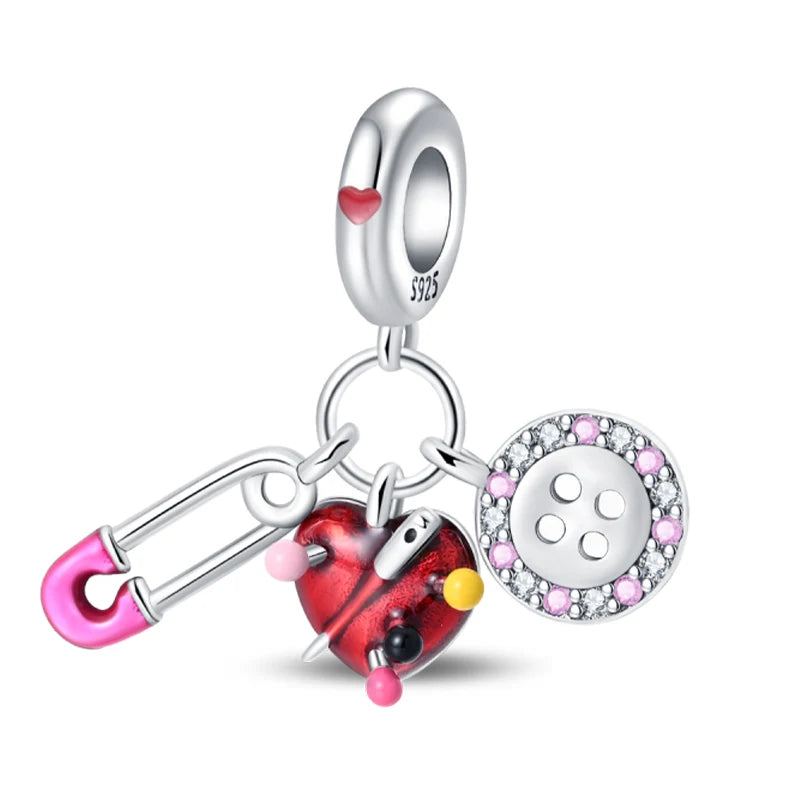 925 Sterling Silver Tailor Sewing Machine Telephone Alarm Clock Charms Pendants Fit 925 Original Bracelets DIY Jewelry