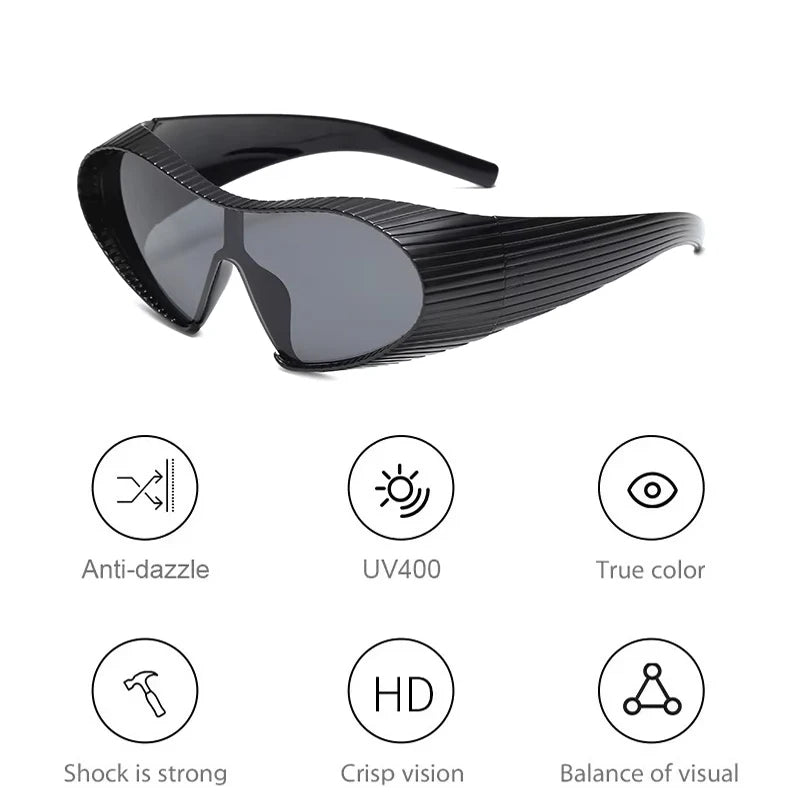 New Alien Uv Resistant Sunglasses, Punk Goggles, Futuristic Y2k Large Frame Integrated Sunglasses 7751